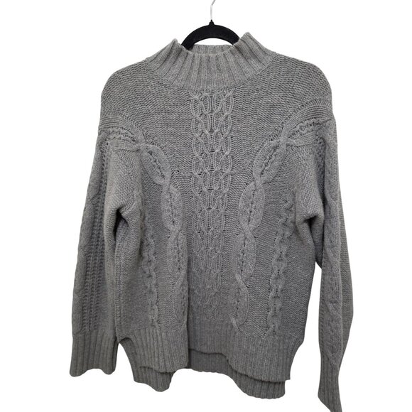 Tahari Women's Gray Cable Knit Turtleneck Sweater Ribbed Hem Warm Thick Winter S - Picture 1 of 8